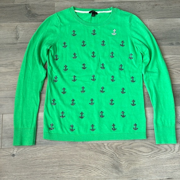 Talbots Bright Green Anchor Crewneck Sweater - Picture 1 of 5